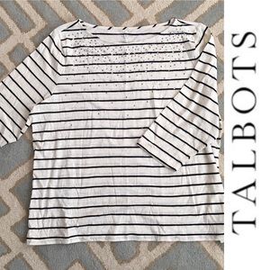 NWT TALBOTS sparkle black/cream striped 3/4 shirt